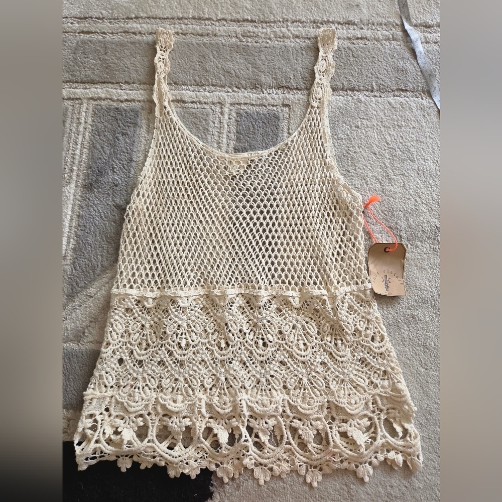 knot sisters Cream Crochet Lace Tank Dress